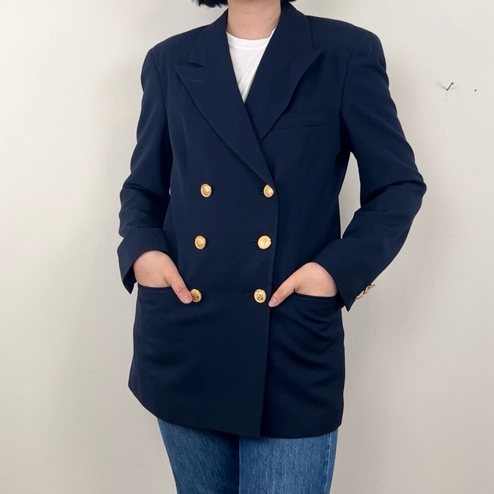 Vintage Ann Freedberg Navy Double Breasted Blazer